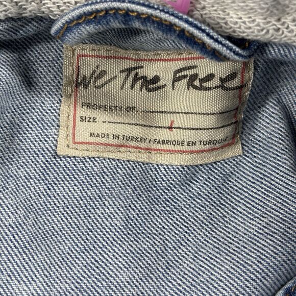 We The Free by Free People Hooded Denim Jean Jacket Trucker Distressed Large - Picture 10 of 13